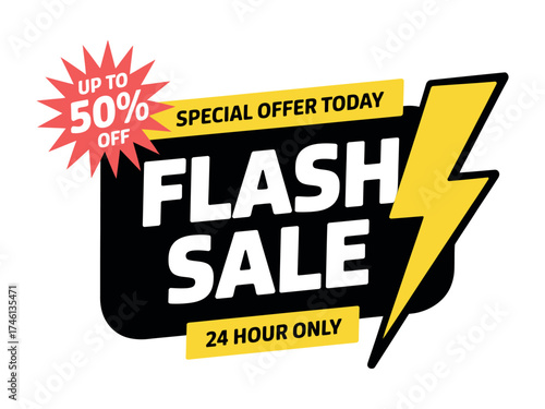 Vector art of flash sale vector illustration special offer today up to 50 off promotion