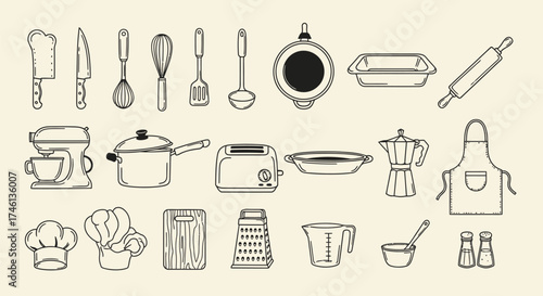 Kitchenware Outline Icon Set