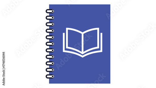 Open book icon on spiral notebook isolated on white background