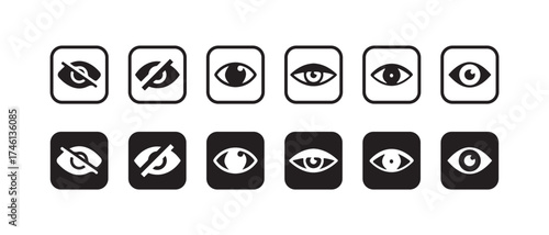 Eye icon set, eye icon for visible and invisible passwords, Eye icon vector in flat style, View, watch sign symbol, Vector illustration EPS 10.