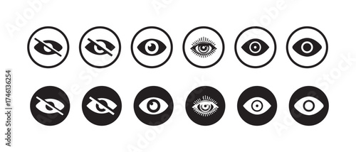 Eye icon set, eyesight symbol, Hidden icon, see view icons, Show and hide visability icon, Show password and hide password, Vector illustration EPS 10.