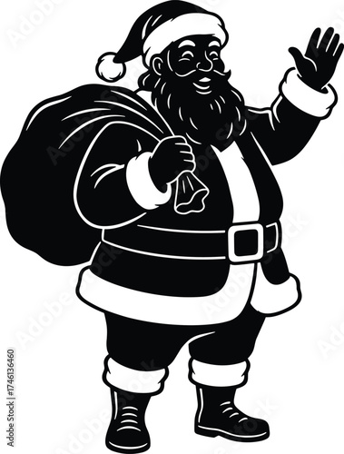 gift sack, festive Christmas vector, holiday character in motion, black and white design, seasonal celebration illustration pack