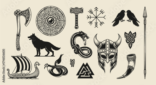 Viking Culture Symbols Set Illustration