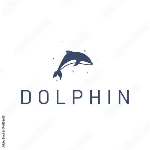 Dolphin logo silhouette illustration of sea animal fish with simple concept symbol template design