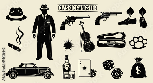 Classic Gangster Icon Set Vector
