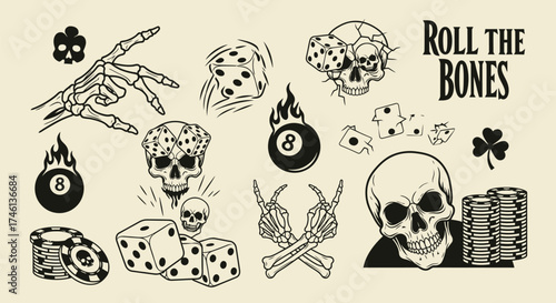 Roll the Bones Tattoo Flash Sheet