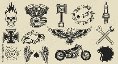 Motorcycle and Biker Vector Elements Collection