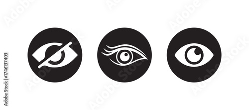 Eye icon set, Simple eye collection,  Eyesight pictogram in flat style, Eyeball Icon Silhouette, Vector illustration EPS 10.