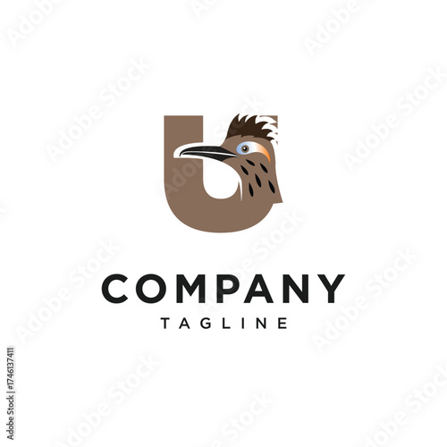 Letter U Roadrunner Bird Logo Icon Vector