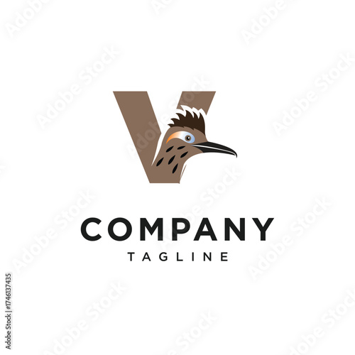 Letter V Roadrunner Bird Logo Icon Vector