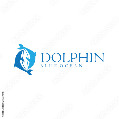 Dolphin logo silhouette illustration of sea animal fish with simple concept symbol template design