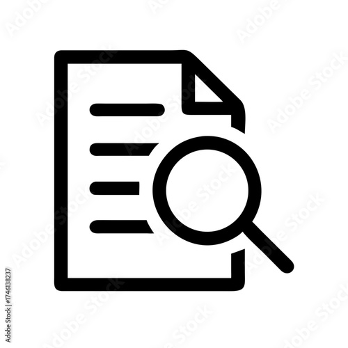 Magnifying glass icon on document for search and zoom symbol illustration