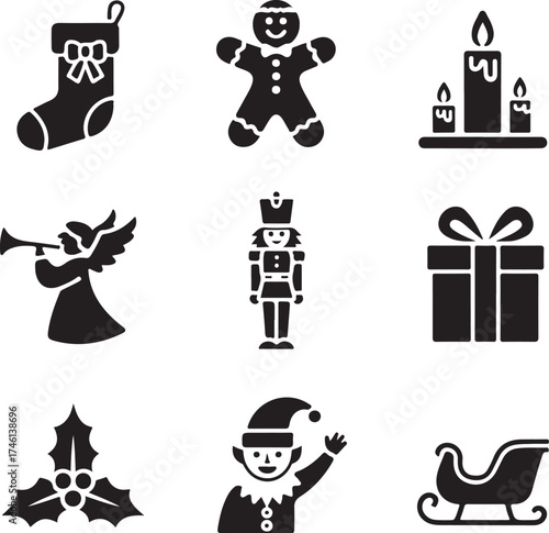 Festive holiday icons for Christmas celebrations and gifts