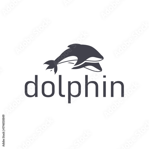 Dolphin logo silhouette illustration of sea animal fish with simple concept symbol template design