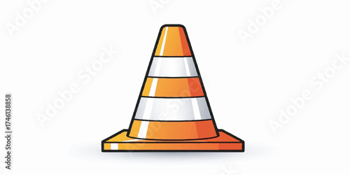 High-quality illustration of a traffic cone designed with clean lines, sharp edges, and bright orange and white colors