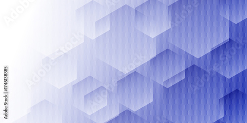 Abstract modern background geometric pattern interconnected hexagons. Design utilizes gradient effect, transitioning from bright white on the left to cool blue right