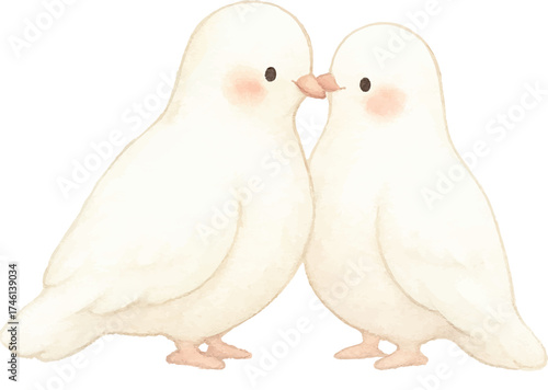 Watercolor Illustration of Two White Doves