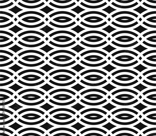 eamless black and white geometric patterns with bold optical illusion style. Includes concentric circles, waves, and modern abstract shapes