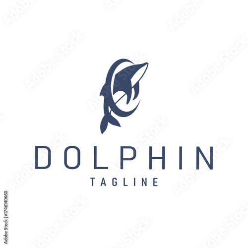 Dolphin logo silhouette illustration of sea animal fish with simple concept symbol template design