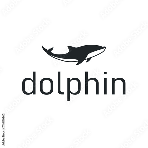 Dolphin logo silhouette illustration of sea animal fish with simple concept symbol template design