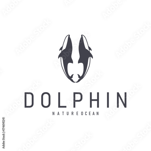 Dolphin logo silhouette illustration of sea animal fish with simple concept symbol template design
