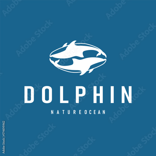 Dolphin logo silhouette illustration of sea animal fish with simple concept symbol template design