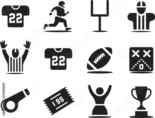 American football icons for game day victory celebration
