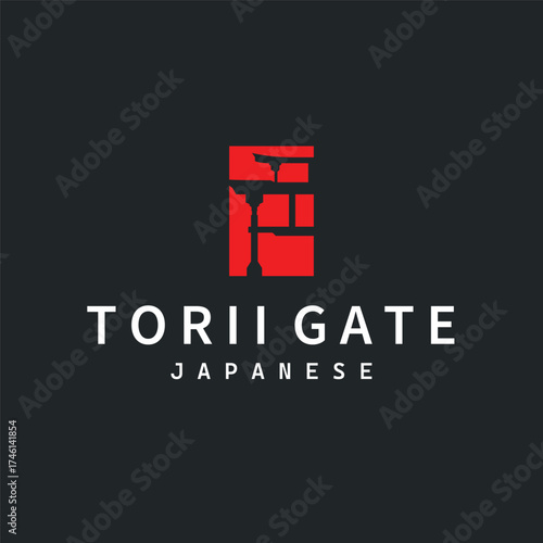 Torii gate logo design simple Japanese historical building with old and modern vintage concept as a symbol illustration template