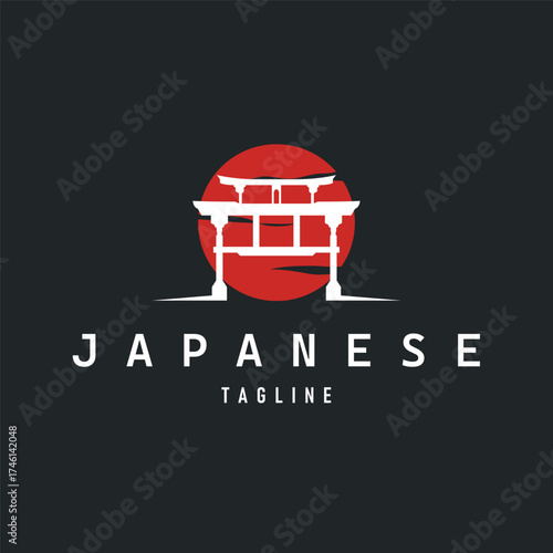 Torii gate logo design simple Japanese historical building with old and modern vintage concept as a symbol illustration template