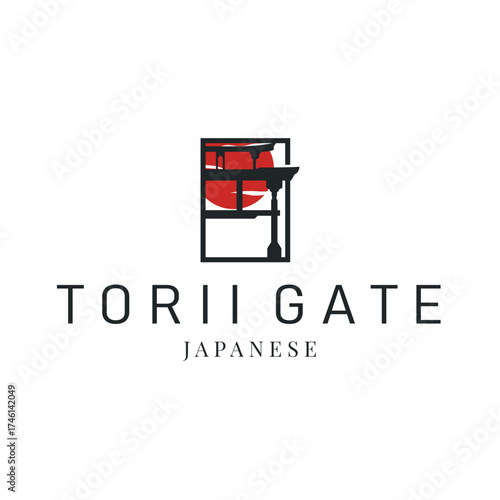 Torii gate logo design simple Japanese historical building with old and modern vintage concept as a symbol illustration template
