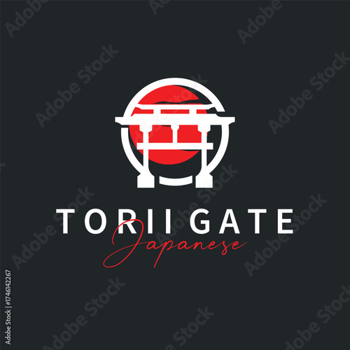 Torii gate logo design simple Japanese historical building with old and modern vintage concept as a symbol illustration template