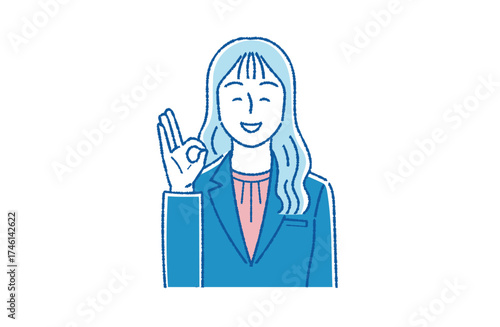 オッケーサインを出す若手女性社員