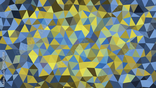 Abstract Geometric Background With Triangular Shapes In Shades Of Blue,Yellow,And Brown Tones