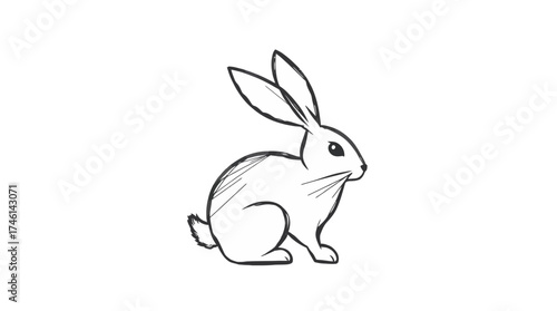 A simple, sketched illustration of a rabbit, depicted in a side profile, with detailed lines.