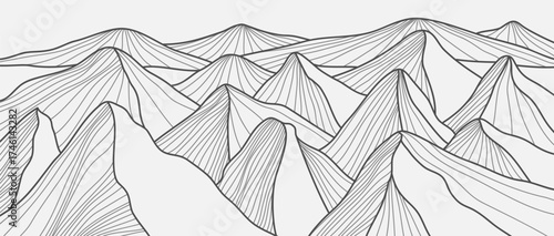 Minimalist Mountain line art texture. Abstract mountain landscapes backgrounds. mountain, hills and desert. use for wall art prints, poster Art Decoration, banner