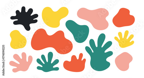 Collection of Colorful Abstract Organic Shapes, Blobs, and Splashes in Various Forms.