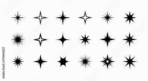 Collection of Diverse Black Starburst and Sparkle Graphic Elements.