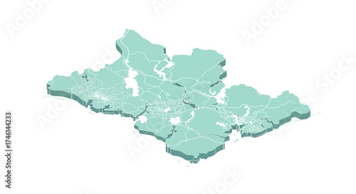 Modern isometric city map design with detailed street network for urban planning and travel guides
