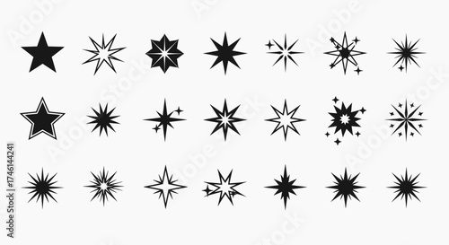 Collection of Diverse Starburst and Sparkle Graphic Elements.