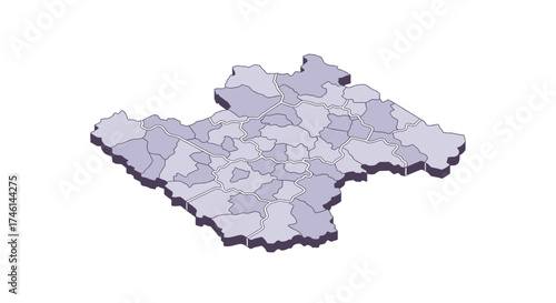 Dynamic 3D map illustration showing regional divisions with clean lines and subtle shading for clear visualization