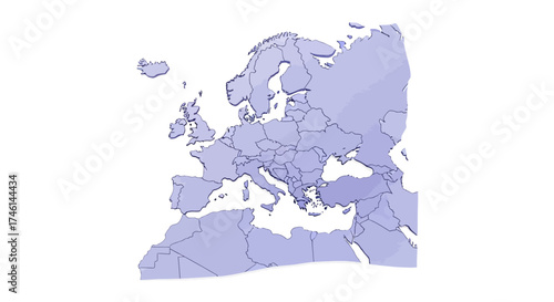 Discover the vast European continent rendered in a clean, modern 3D map style, perfect for global business, travel, and educational projects.