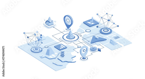 Dynamic data visualization network connecting global locations and business insights for modern strategy and analysis
