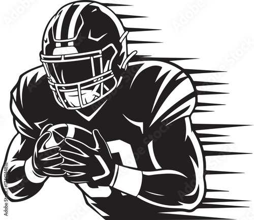 Dynamic American football player rushing with ball