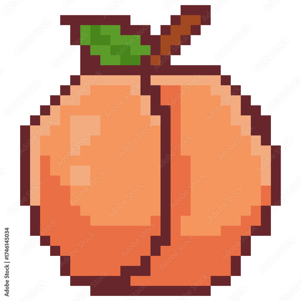 Fototapeta premium Pixel Art Peach Fruit Icon Illustration