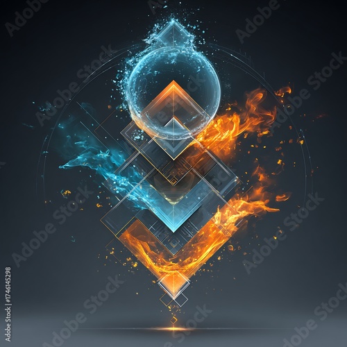 Abstract Elemental Duality: Fire and Water Balance with Geometric Shapes