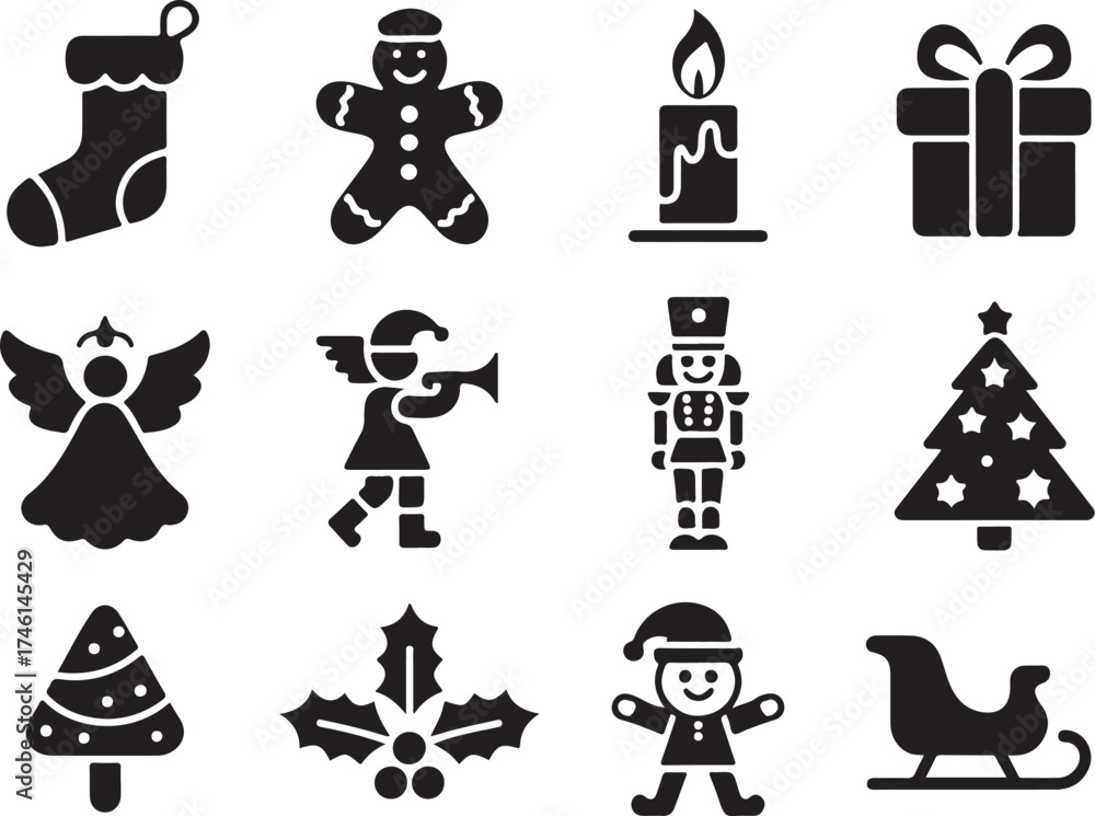 Obraz premium Festive Christmas icons for holiday joy and celebration