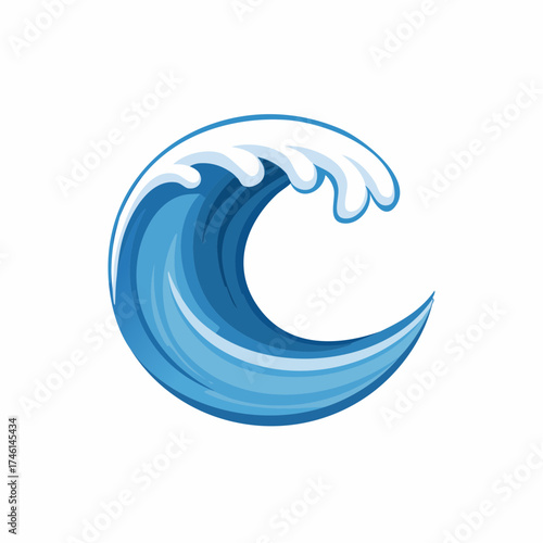 Stylized ocean wave illustration with foam crest and gradient shading design