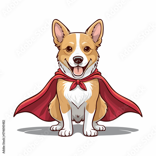 Adorable Superhero Corgi with Red Cape and Bow Tie in Cartoon Style Illustration