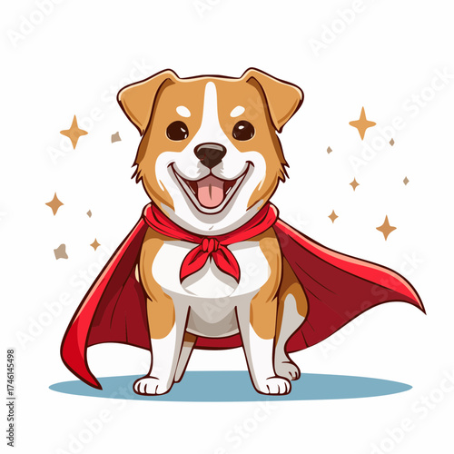 Adorable superhero dog illustration full of joy and energy, smiling happily
