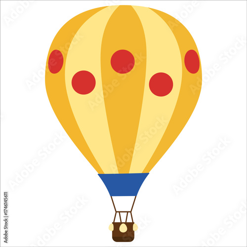 Colorful hot air balloon isolated on a white background. Flat graphic illustration for travel, adventure, and dream concepts.